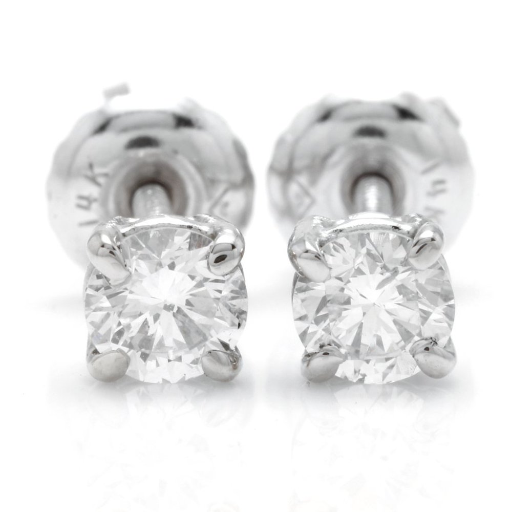 0.50 Ct Natural Diamond 14KW Gold Stud Earrings